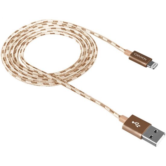 CANYON CFI-3 Lightning USB Cable for Apple, braided, metallic shell, cable length 1m, Gold, 14.9*6.8*1000mm, 0.02kg