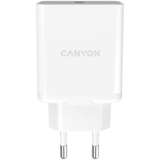 Canyon, Wall charger with 1*USB, QC3.0 18W, Input: 110V-240V, Output:Output: DC 5V/3A,9V/2A,12V/1.5A, Eu plug, OCP/OVP/OTP/SCP, CE, RoHS ,ERP. Size: 89*46*26.5mm, 52g, White