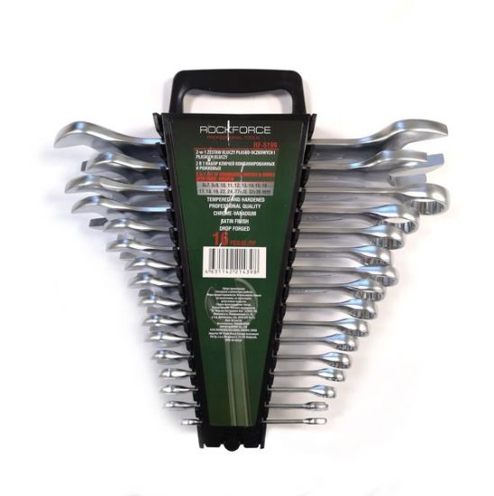 Набор ключей комбинированных и рожковых,16 предметов(6х7,8х9,10,11,12,13,14,15,16,17,18,19,22,24,27х30,32х36мм),в пластиковом держателе ROCKFORCE RF-5199 47187