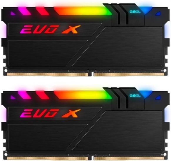 Оперативная память  32GB Kit (2x16GB) GEIL DDR4 PC4-24000 3000MHz EVO X II Black с RGB подсветкой 16-18-18-36 GEXSB432GB3000C16ADC Retail Pack