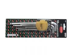 Набор ключей Г-образных 6-гранных экстра длинных с шаром, 10 предметов (1.27, 1.5, 2, 2.5, 3-6, 8, 10мм) в пластиковом держателе ROCKFORCE RF-5102XLB 6192