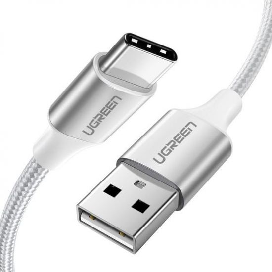 Кабель UGREEN US288 USB-A 2 to USB-C Cable Nickel Plating Aluminum Braid 2m (White)