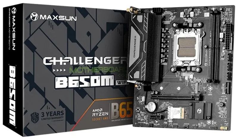 Материнская плата MaxSun Challenger B650M WIFI, AM5, 2xDDR5 4xSATA 1xM.2 PCIe4.0, HDMI+VGA mATX