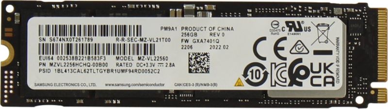 Твердотельный накопитель  256GB SSD Samsung PM9A1 M.2 NVMe PCI-E 4.0x4 R6400Mb/s W2700MB/s MZVL2256HCHQ-00B00