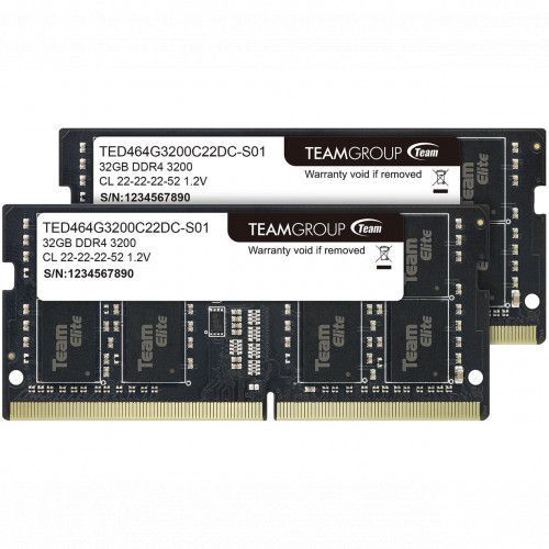 Оперативная память для ноутбука 64Gb Kit (2x32Gb) 3200MHz DDR4 Team Group ELITE SO-DIMM PC4-25600 CL22 TED464G3200C22DC-S01