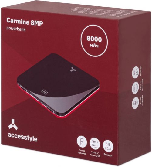 Внешний аккумулятор Accesstyle Carmine 8MP 8000 мА-ч, 2 подкл. устройства, черный/красный