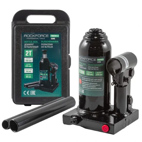 Домкрат бутылочный 2т с клапаном (высота подхвата - 150мм, высота подъема - 278мм, ход штока - 80мм. 15110       RF-T90204-S(Euro)