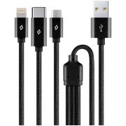 ttec Trio Charge / Data Mini Cable , Type-C , Lightning , Micro USB , 120cm  , Black