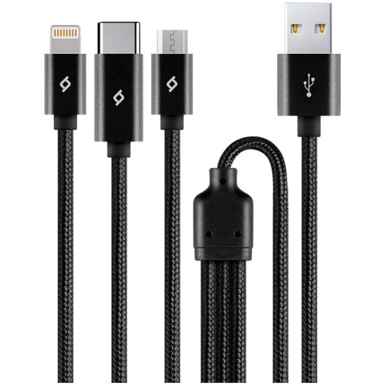 ttec Trio Charge / Data Mini Cable , Type-C , Lightning , Micro USB , 120cm  , Black