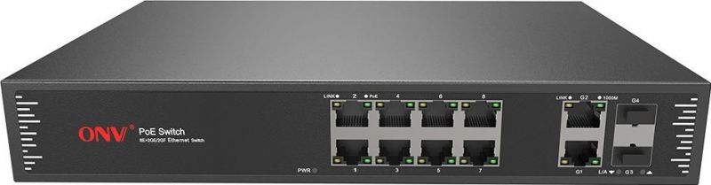Коммутатор PoE  8-портовый ONV POE31128PF  <8*10/100Mbps PoE, 2*10/100/1000M uplink RJ45 ports and 2*1000M uplink SFP>