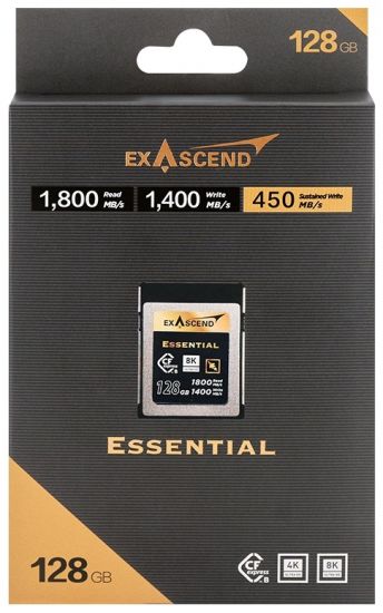 Карта памяти CFexpress Type B, 128Gb, Exascend Essential, 8K UltraHD, PCIe3.0, R1800/W1400