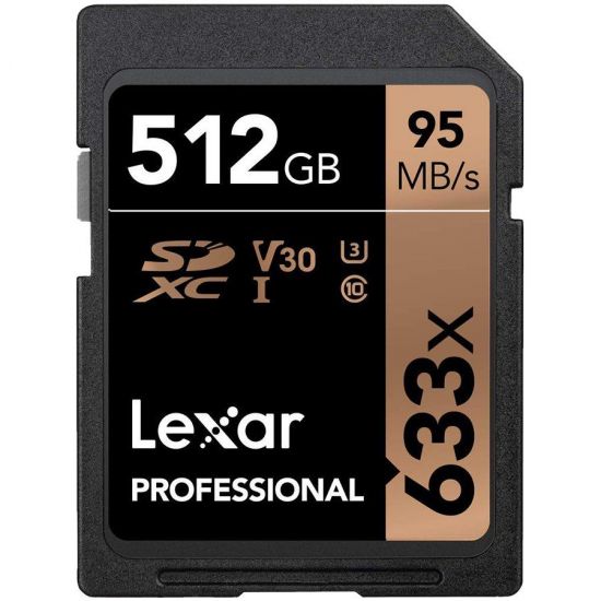 LEXAR 512GB  Professional 633x SDXC UHS-I cards, up to 95MB/s read 45MB/s write C10 V30 U3