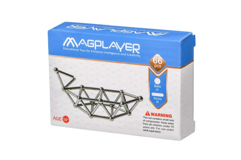 Конструктор Magplayer магнитный набор палочек и шариков 66 эл.