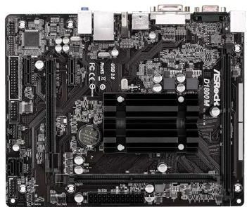 Материнская плата с процессором ASRock  D1800M Intel® Celeron Dual-Core J1800 2,41 GHz DDR3/DDR3L (1066\1333) 2xSATA2 Intel HD Graphics 1xPCIe 2,0x 16, 2xPCIe 2,0 x1 D-Sub, DVI-D, HDMI  1xCOM 1xUSB 3,0, 6xUSB 2,0 (3 Front, 3 Rear), Gigabit LAN, 5,1 CH HD