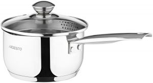 Ковш Ardesto Gemini Lecco с носиком для слива, стекл. крышка, 1,8 л, нержавеющая сталь