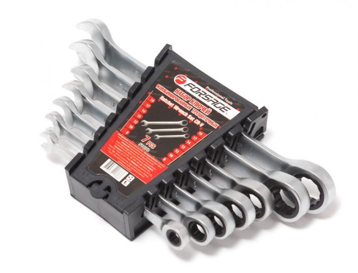 Набор ключей комбинированных трещоточных 7пр. (8,10,12,13,14,17,19мм)в пластиковом держателе 4675        F-51072