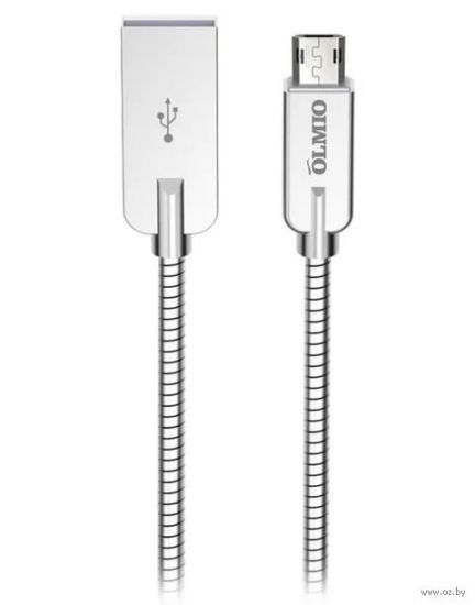 Кабель OLMIO STEELY, USB 2 - microUSB, 1.2м, 2.1A, серый