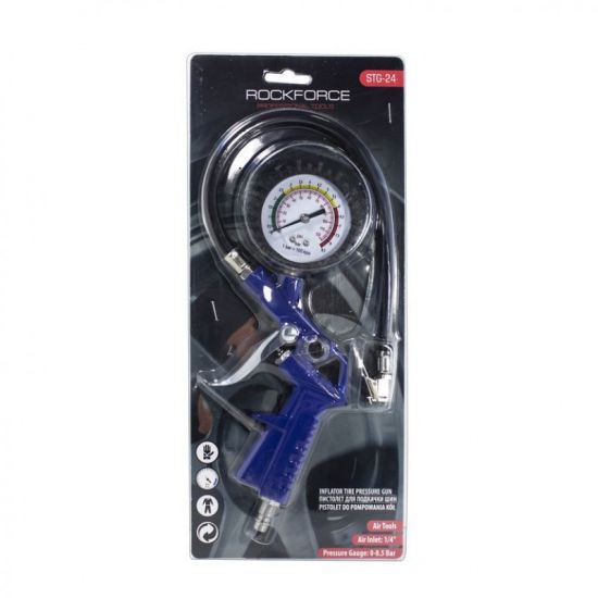 Пистолет для подкачки шин с манометром и шлангом (0-8.5 Bar), в блистере Rock FORCE RF-STG-24 50381