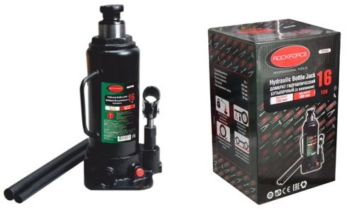 Домкрат бутылочный 16т с клапаном  (высота подхвата - 230мм, высота подъема - 460мм, ход штока - 150мм) ROCKFORCE RF-T91604 15124