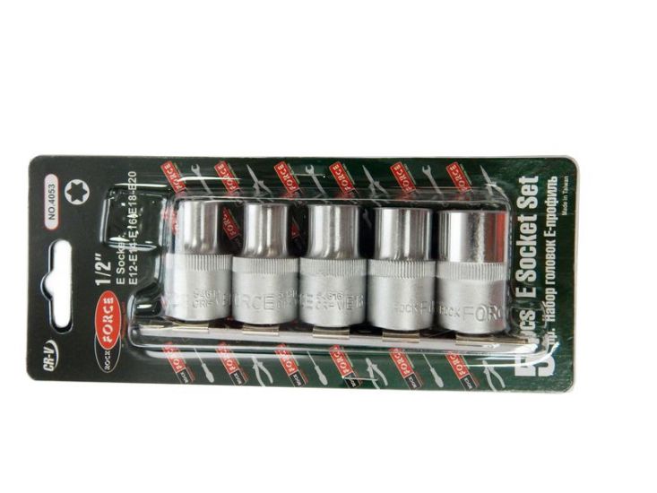 Набор головок Е-профиль 5 предметов 1/2" (E12,E14,E16,E18,E20), на планке ROCKFORCE RF-4053 1396