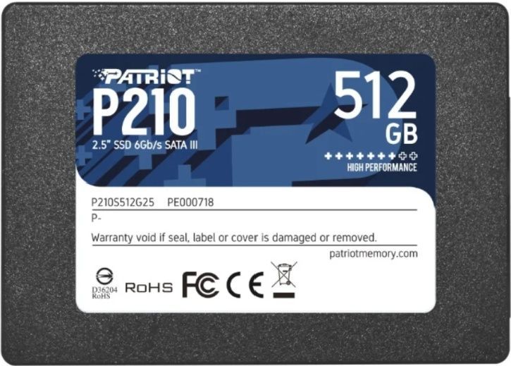 Твердотельный накопитель  512GB SSD PATRIOT P210 2,5” SATA3 R520Mb/s W430MB/s 7mm P210S512G25