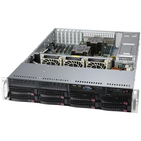 Supermicro server chassis CSE-825BTQC-R1K23LPB 2U, Dual and Single Intel and AMD CPUs, 8 x 3.5" hot-swap SAS3/SATA drive bay, optional 2 x 3.5" fixed drive bay, 8-port 2U SAS3 12Gbps TQ backplane, support up to 8x 3.5-inch SAS3/SATA3 HDD/SSD, 1U 1200