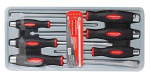 Набор отверток силовых магнитных "Profi" S2, 6 предметов  (PH:2x100, 3x150мм; SL 5.5х125, 6.5х150, 10х200, 12х200мм)в лотке FORCEKRAFT FK-2069 28199