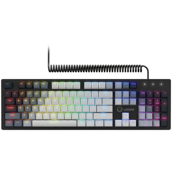 LORGAR Azar 514, Wired mechanical gaming keyboard, RGB backlight, 1680000 colour variations, 18 modes, keys number: 104, 50M clicks, linear dream switches, spring cable up to 3.4m, ABS plastic+metal, magnetic cover, 450*136*39mm, 1.17kg, white, EN+RU layo