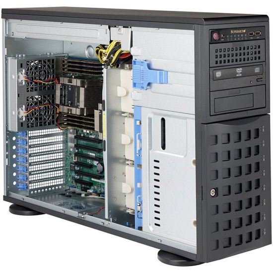 Supermicro server chassis CSE-745BAC-R1K23B 4U tower chassis, Dual, single Intel/ AMD CPU, 7 full-height & full-length expansion slot(s), 8 x 3.5"/2.5" hot-swap SAS drive bay with SES3, 8-port 4U/Tower 3.5-inch SAS3/SAS2/SATA3 12Gbps backplane