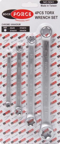 Набор ключей накидных Е-профиль 4 предмета (Е6хЕ8, Е10ХЕ12, Е14ХЕ18,Е20хЕ24) ROCKFORCE RF-5041 11556