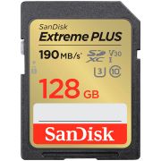 SanDisk Extreme PLUS 128GB SDXC Memory Card + 2 years RescuePRO Deluxe up to 190MB/s & 90MB/s Read/Write speeds, UHS-I, Class 10, U3, V30