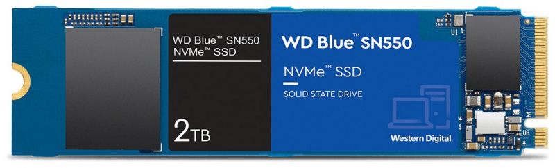 Твердотельный накопитель 2000GB SSD WD BLUE SN550 NVMe M.2 PCI-E R2600Mb/s, W1800MB/s WDS200T2B0C