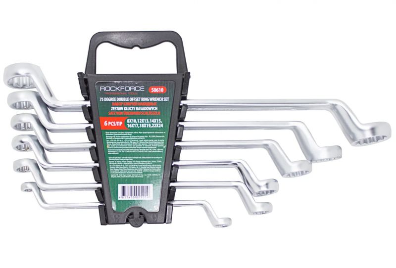 Набор ключей накидных отогнутых на 75грд. 6пр.(8x10,12x13,14x15,16x17,18x19,22x24мм), в пластиковом  51028 RF-50610
