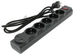 Сетевой фильтр Defender DFS 755 5 розеток, 5 м (защита от ВЧ и импульсных помех, USB зарядка 2.1А),