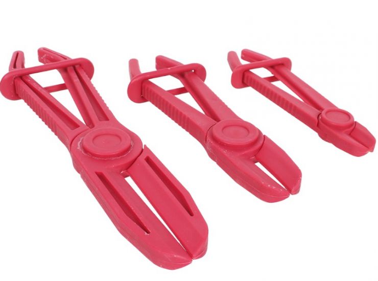 Зажимы пластмассовые с фиксатором для пережатия шлангов и патрубков, набор 3пр.  A1-PP105 PP105