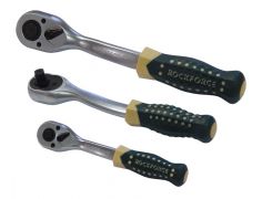 Трещотка реверсивная усиленная изогнутая с резиновой ручкой 3/8" (72зуб.) 17876       RF-802322