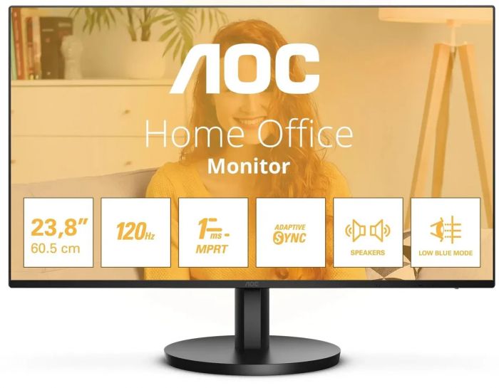 Монитор AOC 24B3QA2/01 IPS 23.8" 16:9 FHD(1920x1080x120Hz),300cd/m2,1500:1,20M:1,178/178,4ms,DP,VGA,HDMI,2x2W,Black