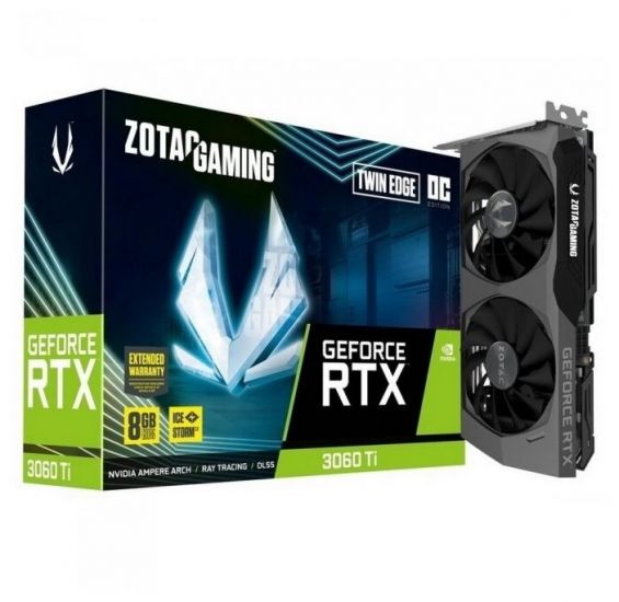 Видеокарта ZOTAC RTX3060 Ti Twin Edge OC LHR, 8Gb 256bit GDDR6 3xDP HDMI (ZT-A30610H-10MLHR)