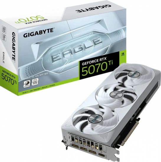 Видеокарта Gigabyte GV-N507TEAGLEOC ICE-16GD, 16Gb GDDR7, 256bit, 8960 CUDA CORE, HDMI, DP, White, BOX