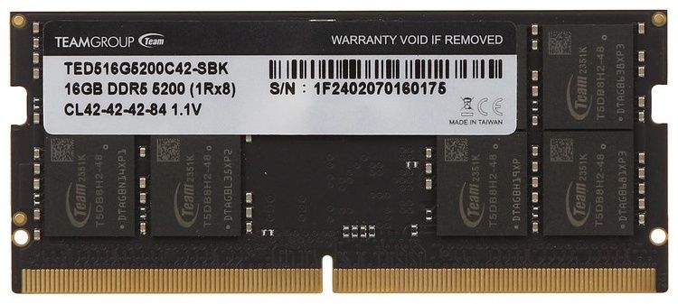 Оперативная память для ноутбука 16GB DDR5 5200Mhz Team Group ELITE SO-DIMM PC5-41600 CL42-42-42-84 1.1V TED516G5200C42-S01