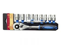 Набор головок с трещоткой и удлинителем в пласт. держателе 12 предметов  1/2" (10-22мм, 6-гран.) KINGTUL KT412 2747