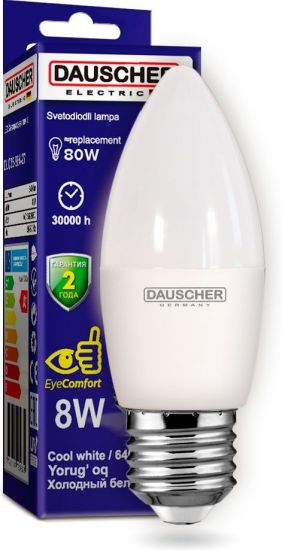 Лампочка Dauscher LED C35 8W E27 6400K 90lm/w