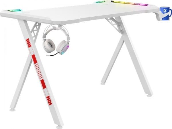 Компьютерный стол Defender Infinity RGB подвес кружки+гарнитуры, белый