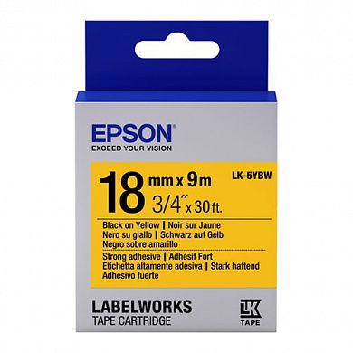 Картридж-лента Epson для этикеток, с сильной адгезией, LK-5YBW, черный/желтый 18 мм (9 м) C53S655010