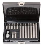 Набор бит TORX с битодержателем,15 предметов 1/2"(L: 30/75мм; Т20,Т25,Т30,Т40,Т45,Т50,Т55), в металлическом кейсе ROCKFORCE RF-4156 27210