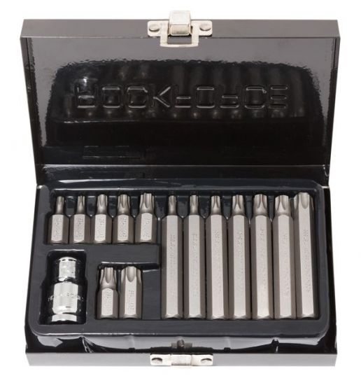 Набор бит TORX с битодержателем,15 предметов 1/2"(L: 30/75мм; Т20,Т25,Т30,Т40,Т45,Т50,Т55), в металлическом кейсе ROCKFORCE RF-4156 27210