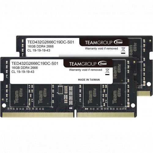 Оперативная память для ноутбука 32GB Kit (2x16GB) DDR4 2666Mhz Team Group ELITE PC4-21300 CL19 SO-DIMM TED432G2666C19DC-S01