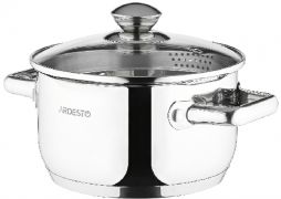 Кастрюля Ardesto Gemini Lecco с носиком для слива, стекл. крышка , 2.5 л, нержавеющая сталь