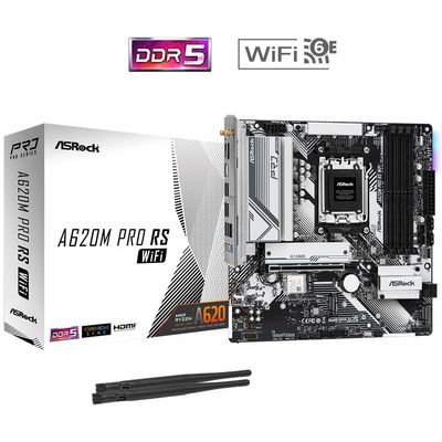 Материнская плата ASRock A620M PRO RS WIFI AM5 2xDDR5 4xSATA3 RAID 2xM.2 HDMI DP mATX