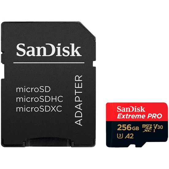 SanDisk Extreme PRO microSDXC 256GB + SD Adapter + 2 years RescuePRO Deluxe up to 200MB/s & 140MB/s Read/Write speeds A2 C10 V30 UHS-I U3, EAN: 619659188542